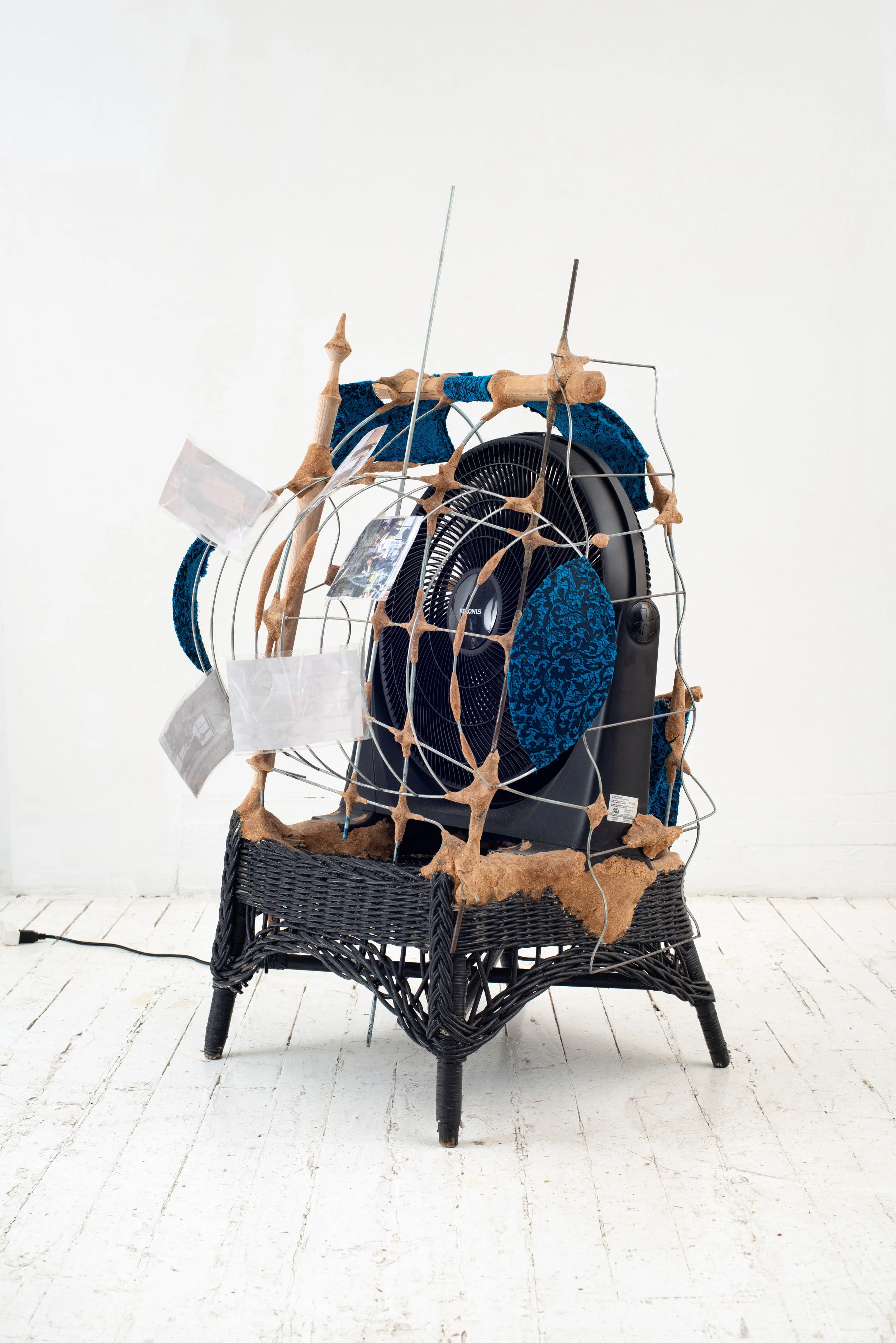 I’m A Fan 2018 Plastic fan, wicker, metal, paint, wood, sawdust, wood glue 132.1 x 127 x 73.7 cm / 52 x 50 x 29 in