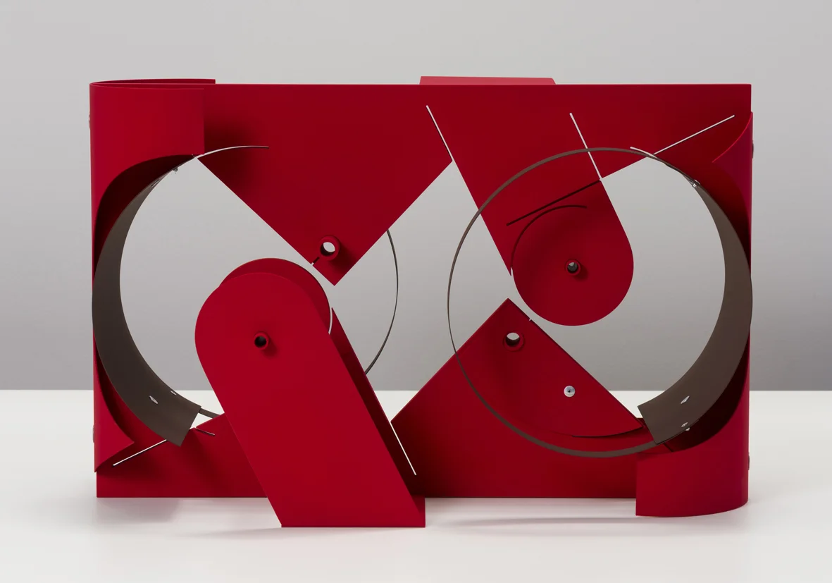 Untitled (Machines - ruby, brown) 2018 Aluminum, aluminum rivets, vinyl paint 35.6 x 55.9 x 30.5 cm / 14 x 22 x 12 in