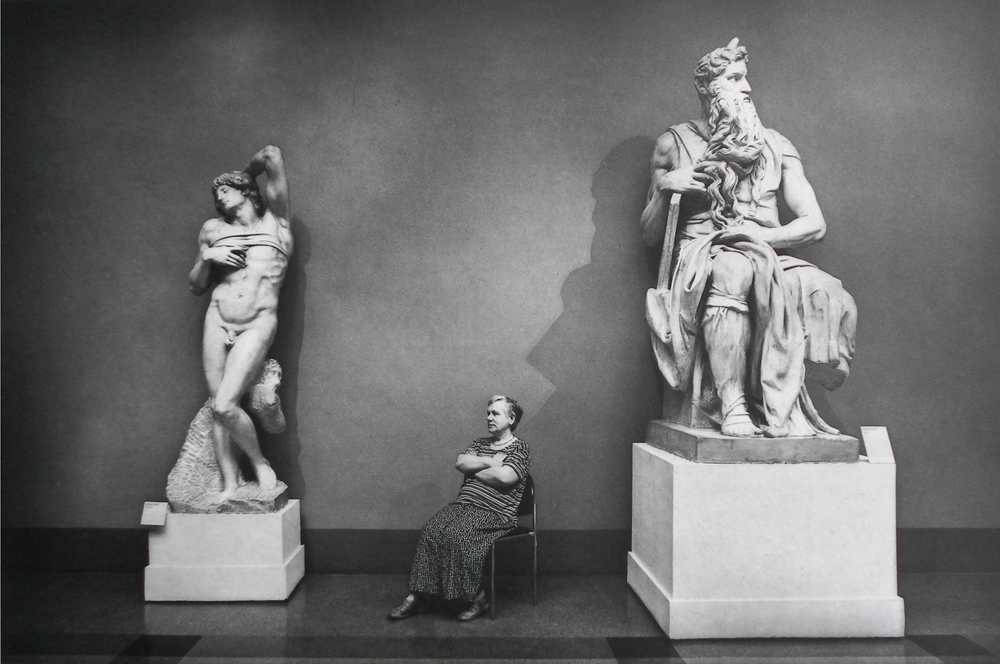 Center Street Studio is pleased to announce the release of a new photogravure by Andy Freeberg . This is a second image from his GUARDIAN series depicting Russian museum guards at their posts. Entitled 'Dying Slave and Moses - Pushkin Museum,' it measures 16 x 24 inches (plate), 22.5 x 31 inches (sheet). The photogravure plate was beautifully crafted by Paul Taylor of Renaissance Press. It was printed in an edition of 45 on Hahnemühle Copperplate paper. Please contact Director James Stroud for price information.