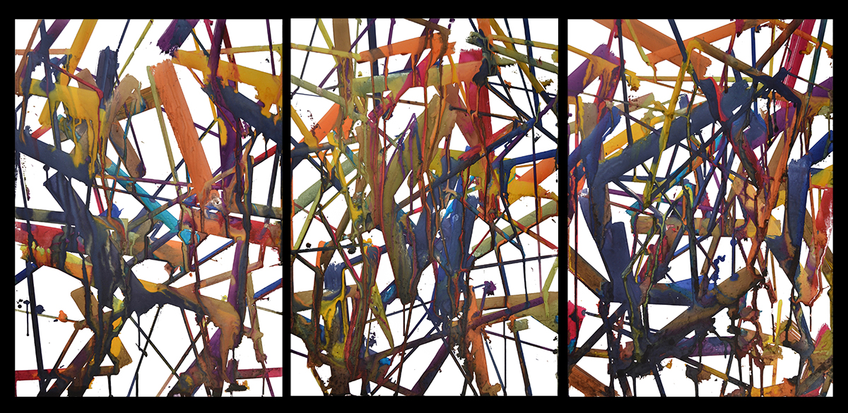 Structure 7-9 watercolor monotype 34 x 24 inches (individual image/sheet) 34 x 72 (triptych) 2018