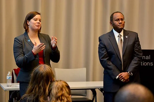 Associate Provost for Military and Veteran Affairs Mel Williams, right, will leave for a position at the University of California, Davis, at the beginning of April. Hatchet file photo by Sam Hardgrove, Hatchet staff photographer.