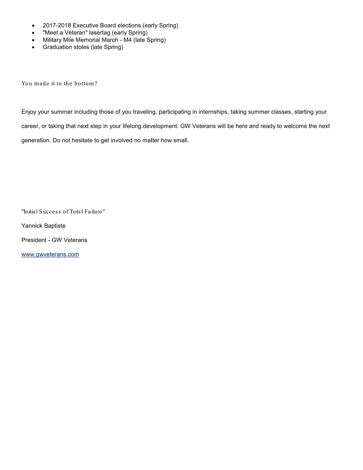 Special Announcements Gw Veterans Special Announcements Gw Veterans