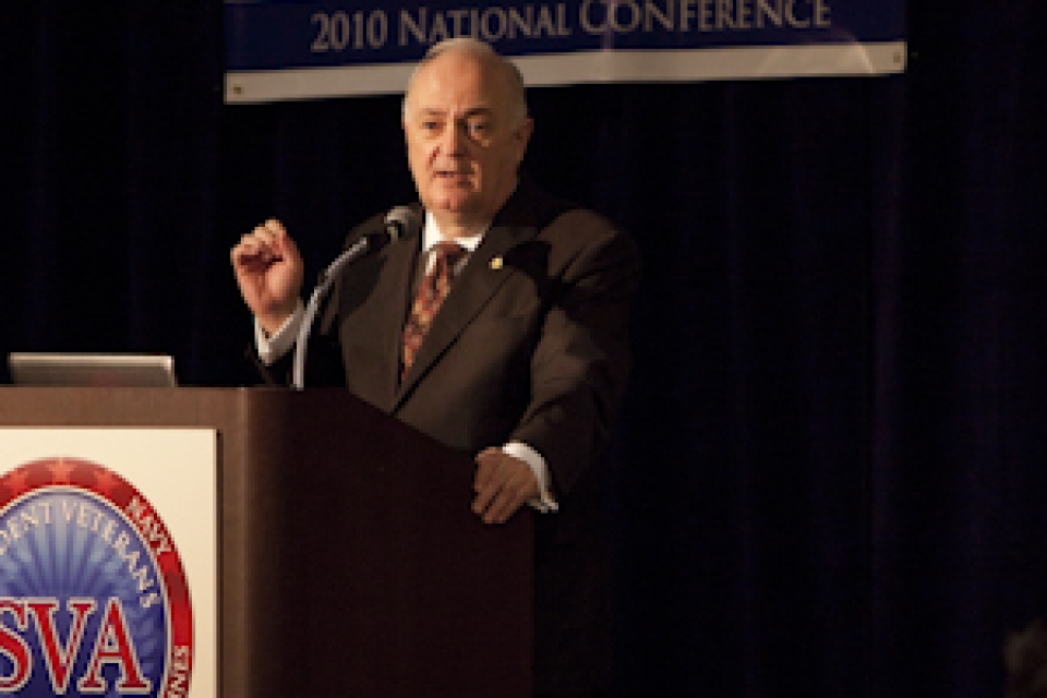 GW President Steven Knapp addresses student veterans at the Student Veterans of America Conference Oct. 3.
