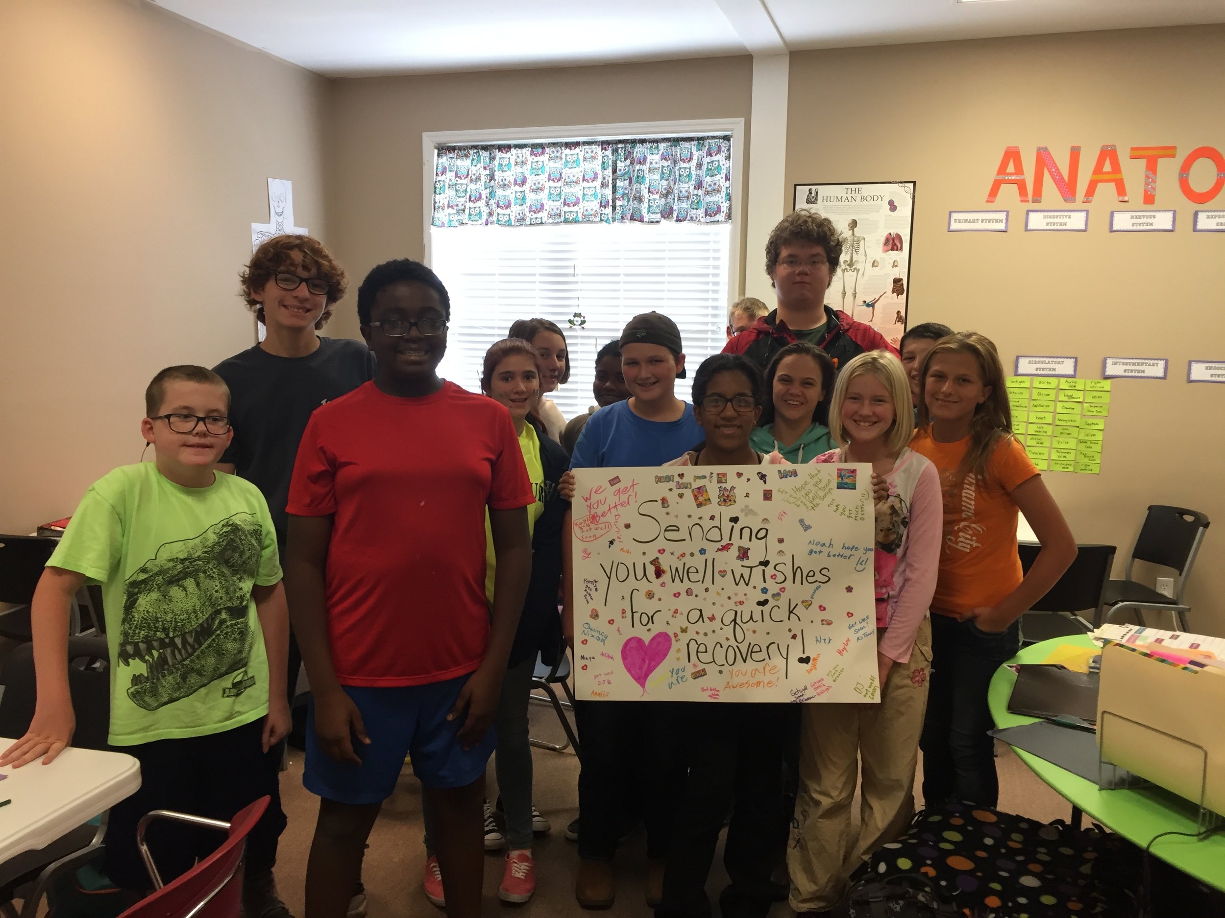  Students made a get well card for the mother of one of their classmate's who had to undergo surgery. 