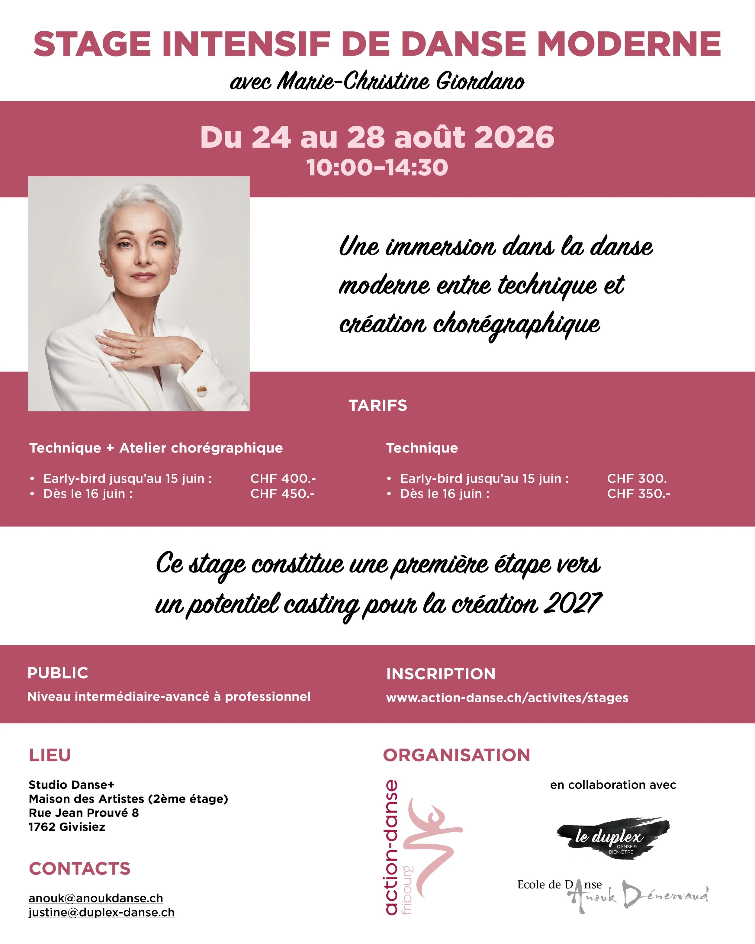 Modern Dance Intensive in the Historic City of Fribourg, Switzerland