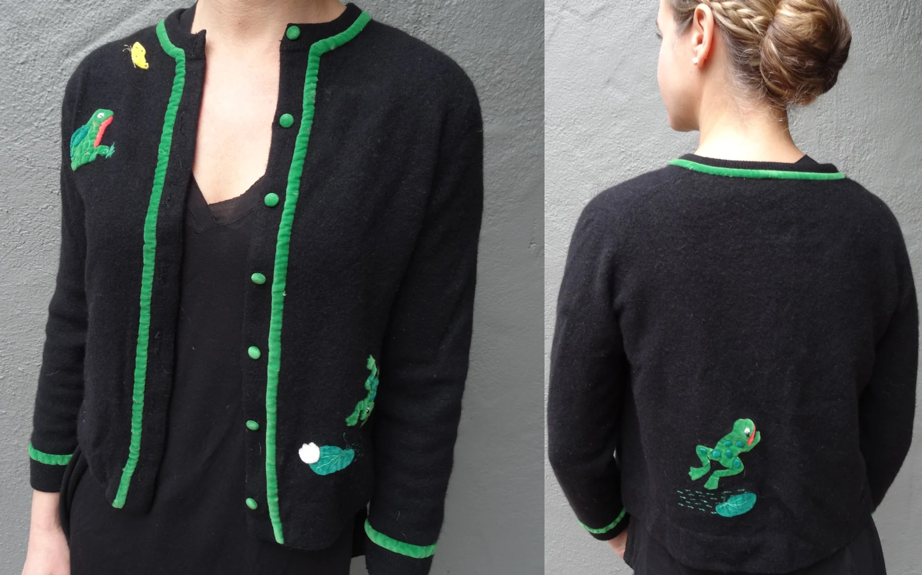 Vintage Cashmere Sweater with velvet frogs