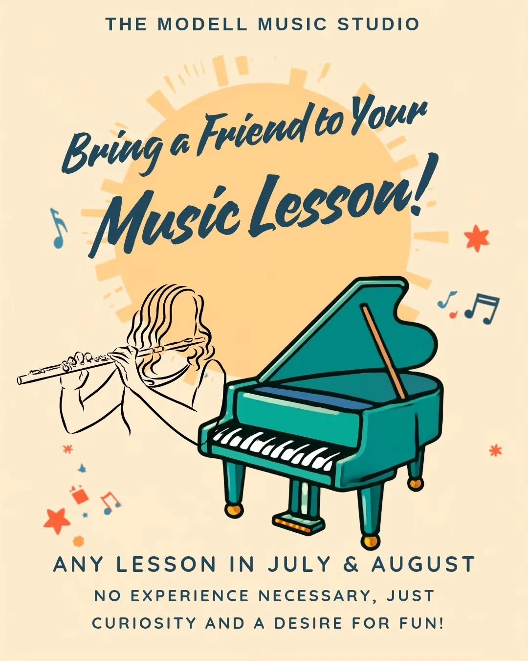 Bring a friend, share the music. 🎹 Flute and piano lessons just got a little more social this summer! 

#pianolessons #flutelessons #summermusiclessons #Camarillo #MusicCommunity