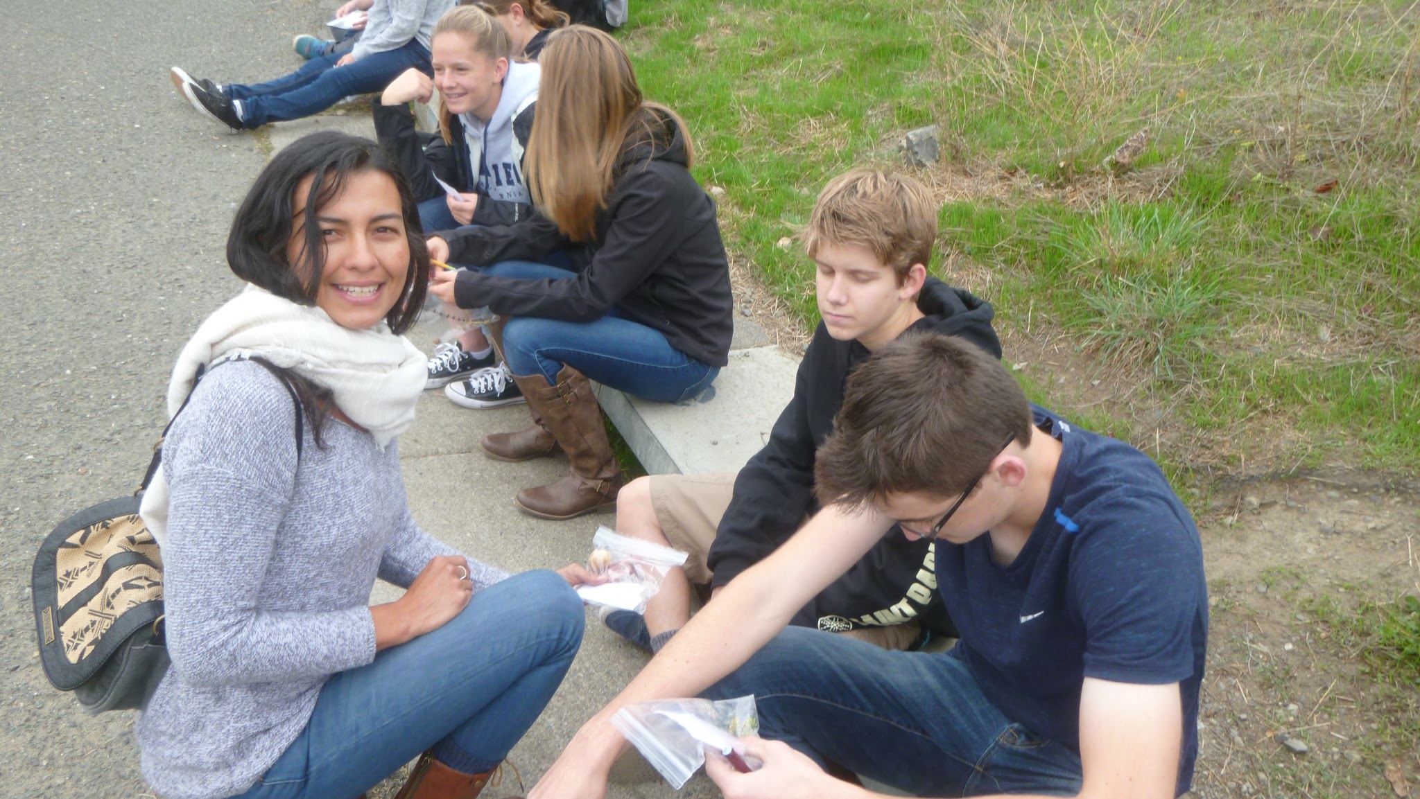 Michelle Sauceda with students during collection