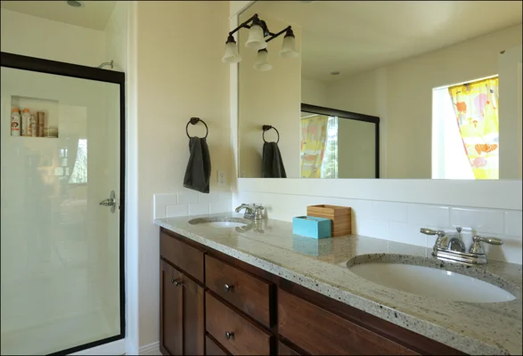 Master bath with large tiled shower