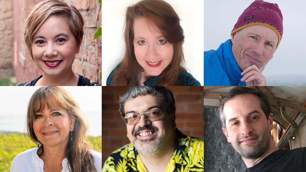   2019 RNPF Playwrights  (From top left: Mika Doyle, Sandra Hosking, Chris Widney, Linda Zuba, Matthew Weaver, Andrew Lee.  Photo of Matthew Weaver by Crystal Madsen Photography of Spokane )  