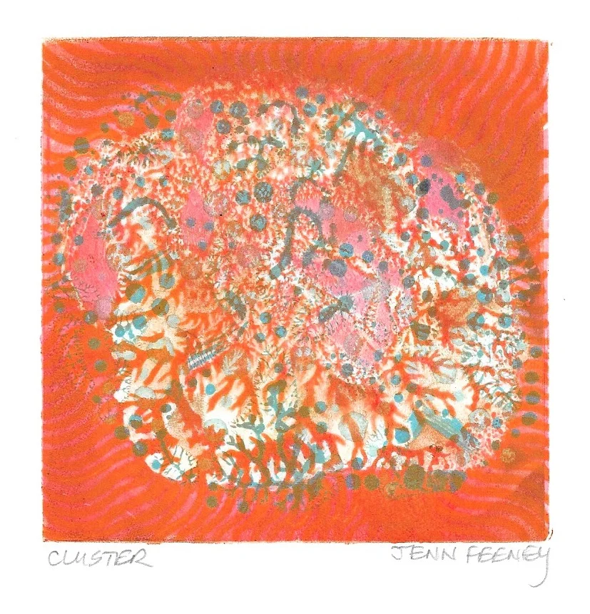 "Cluster", Jenn Feeney, monotype, 3.5 x 3.5 inches, www.jennfeeney.com