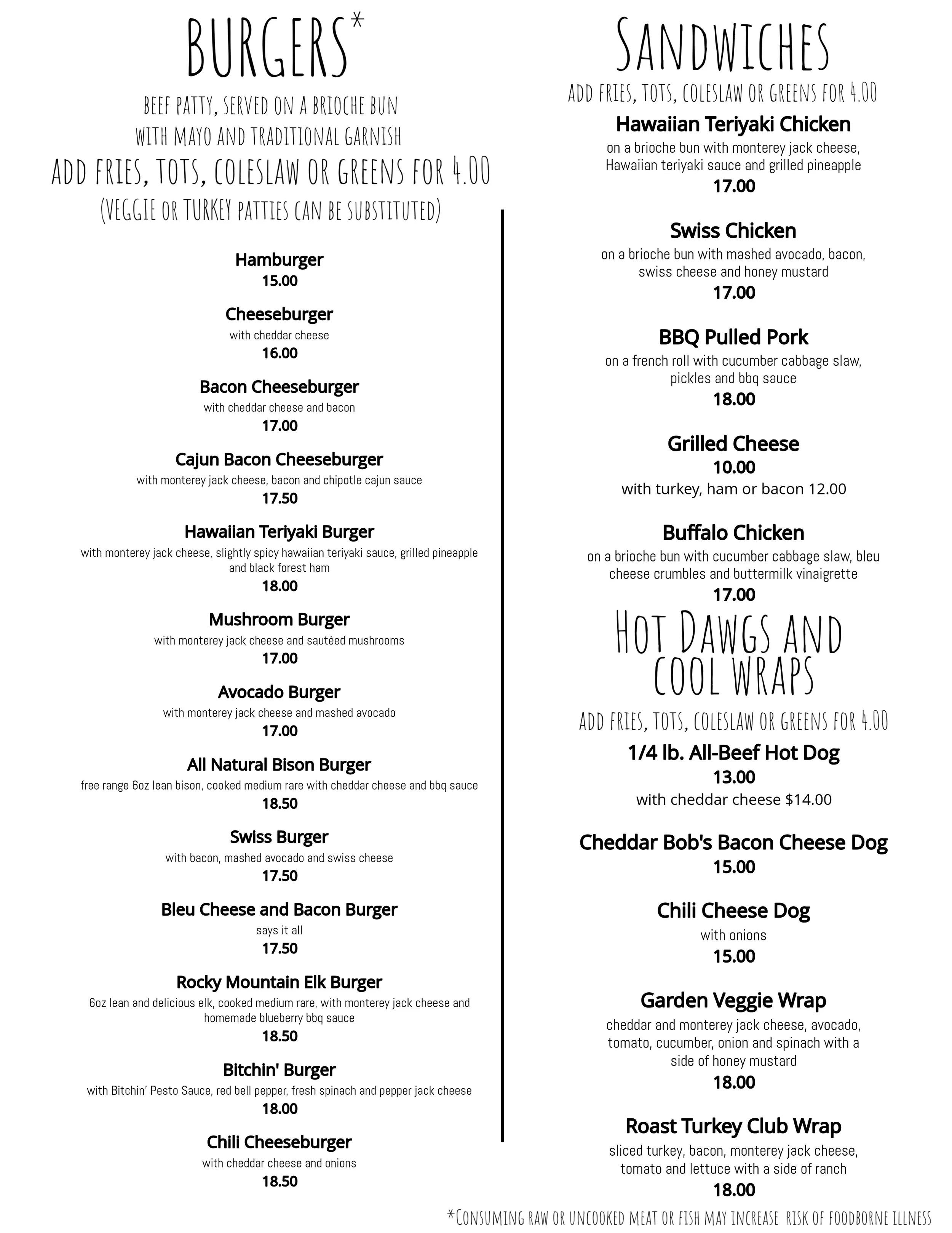 Current Menus — Bridgetender Tavern