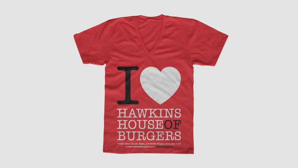 I <3 Hawkins House of Burgers V-Neck - Red