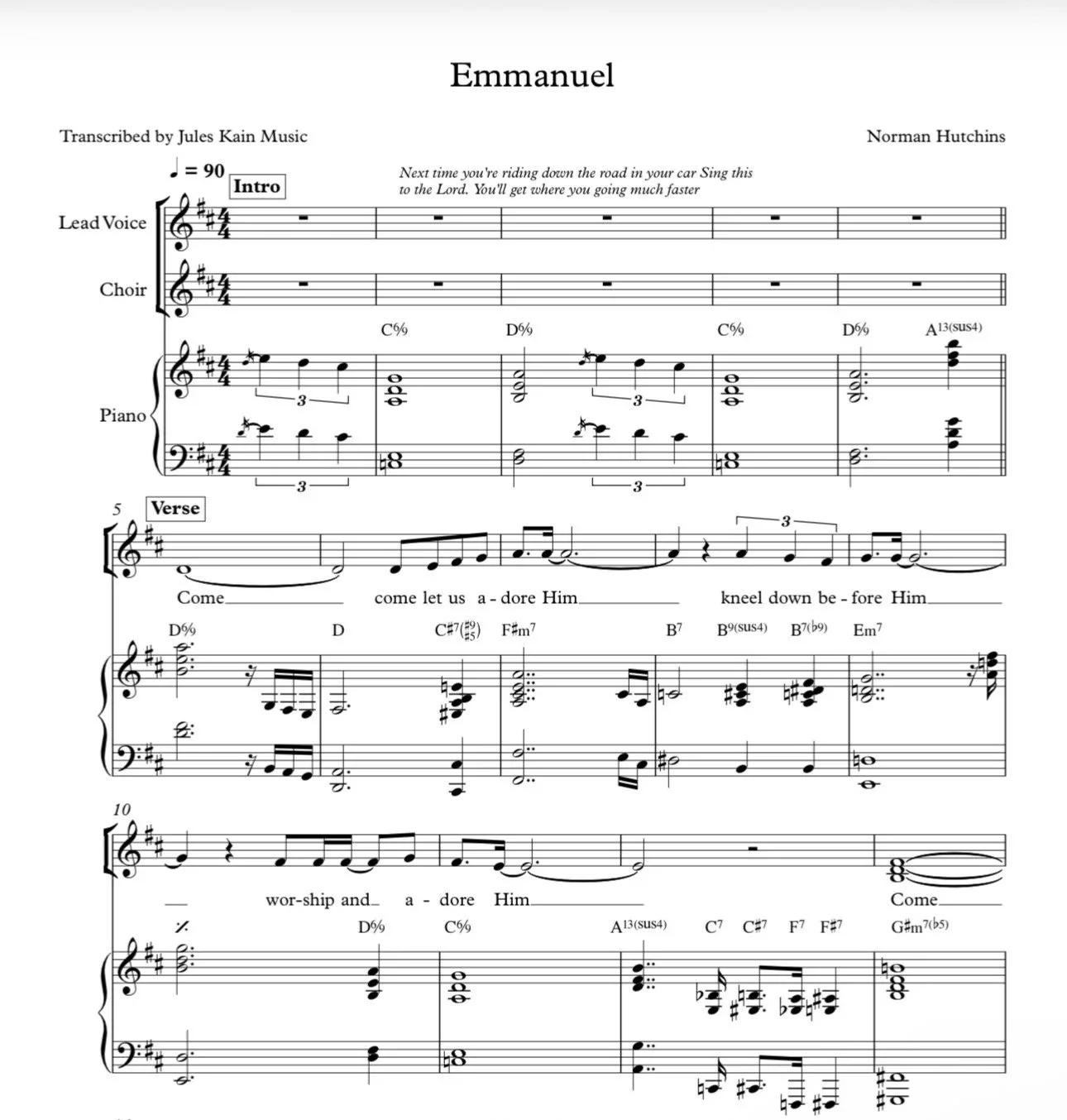 Emmanuel - Choir Parts - Norman Hutchins - SAT - Sheet Music