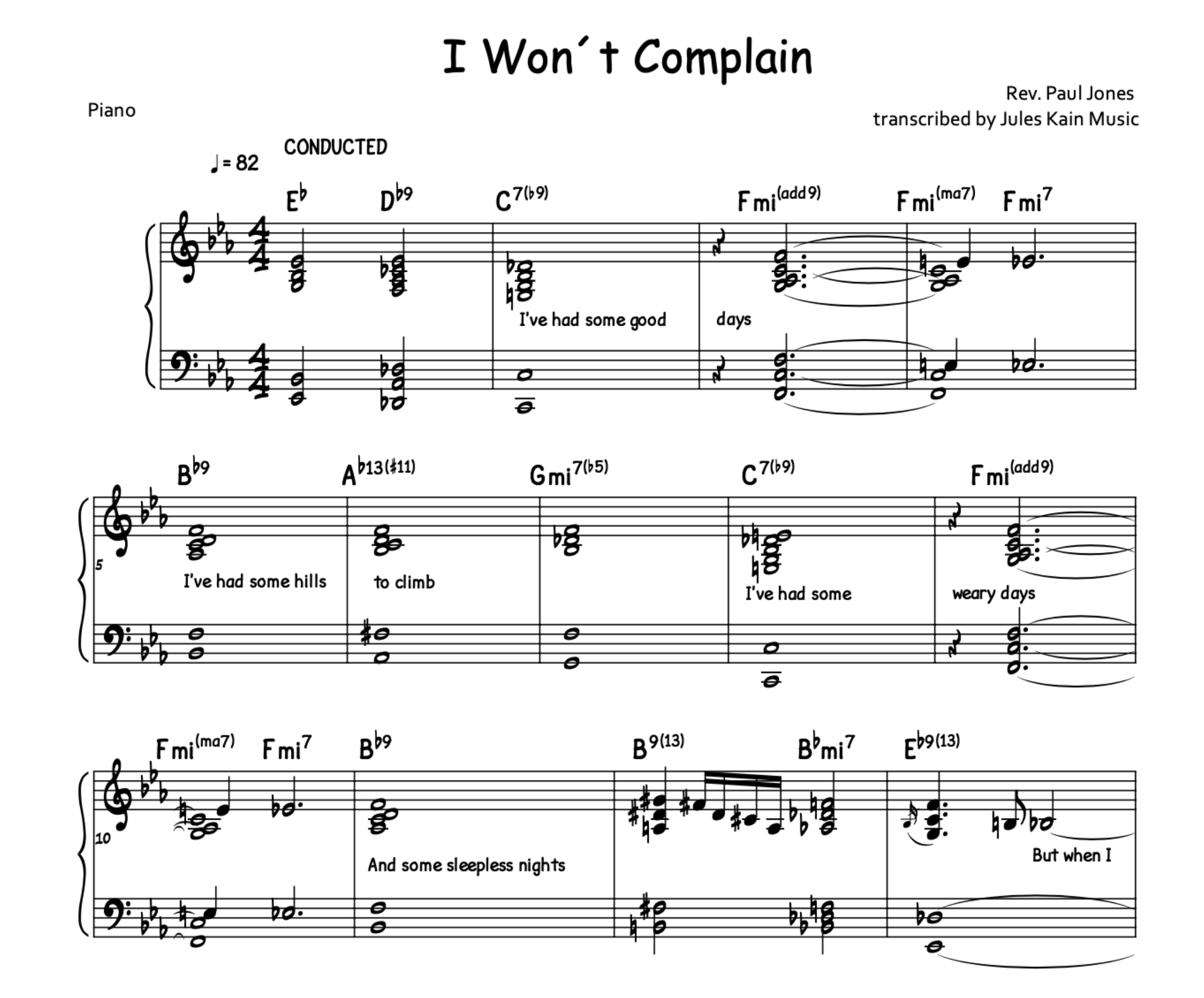 I Won't Complain - Rev Paul Jones - Sheet Music — Jules Kain Music