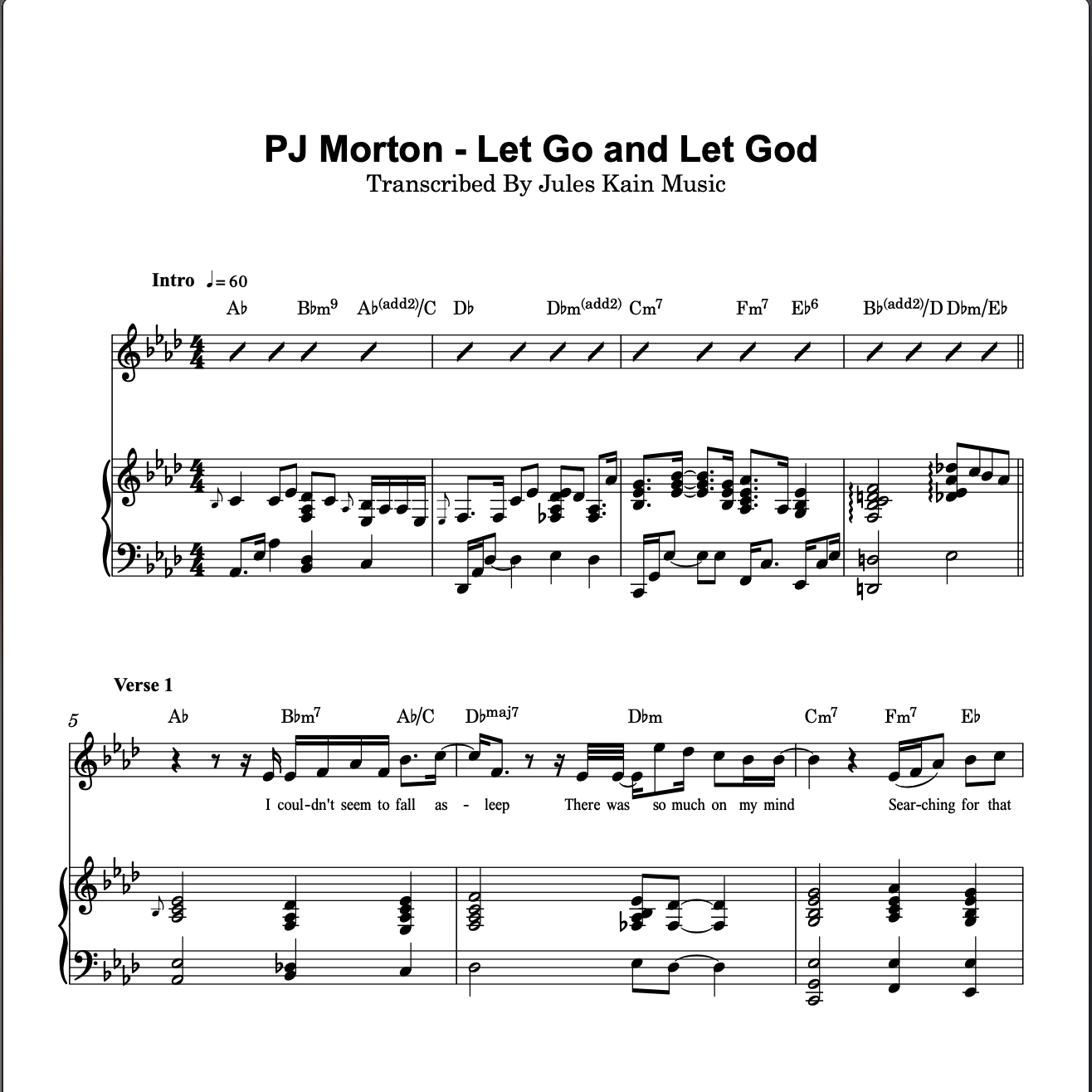 Let Go And Let God PJ Morton Sheet Music Gospel Piano DeWayne
