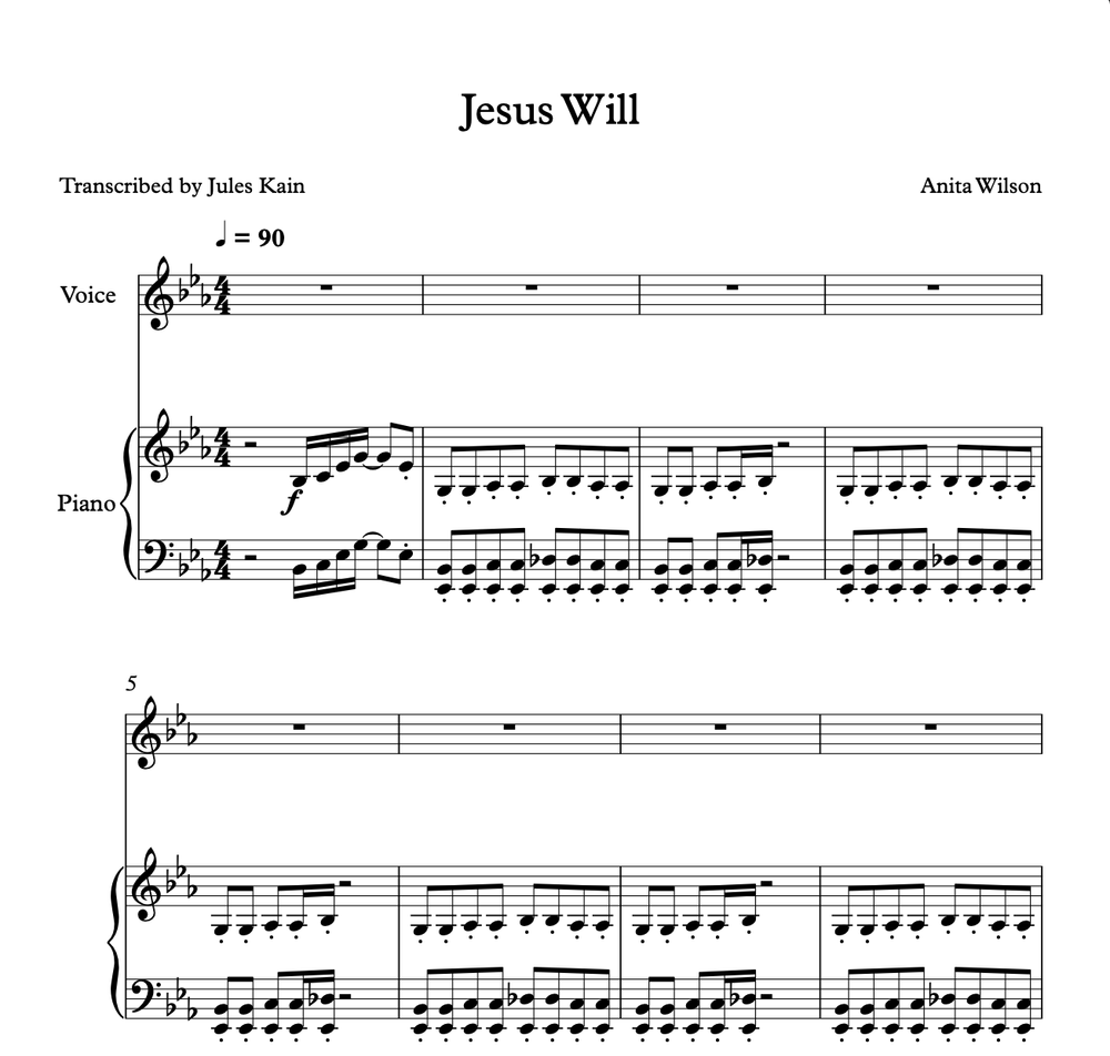 Anita Wilson - Jesus Will - Sheet Music — Jules Kain Music