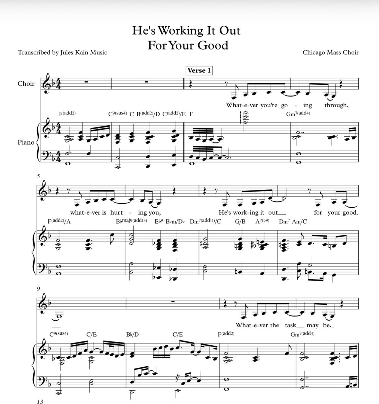 He's Working It Out for Your Good - The Chicago Mass Choir - SAT Choir Parts