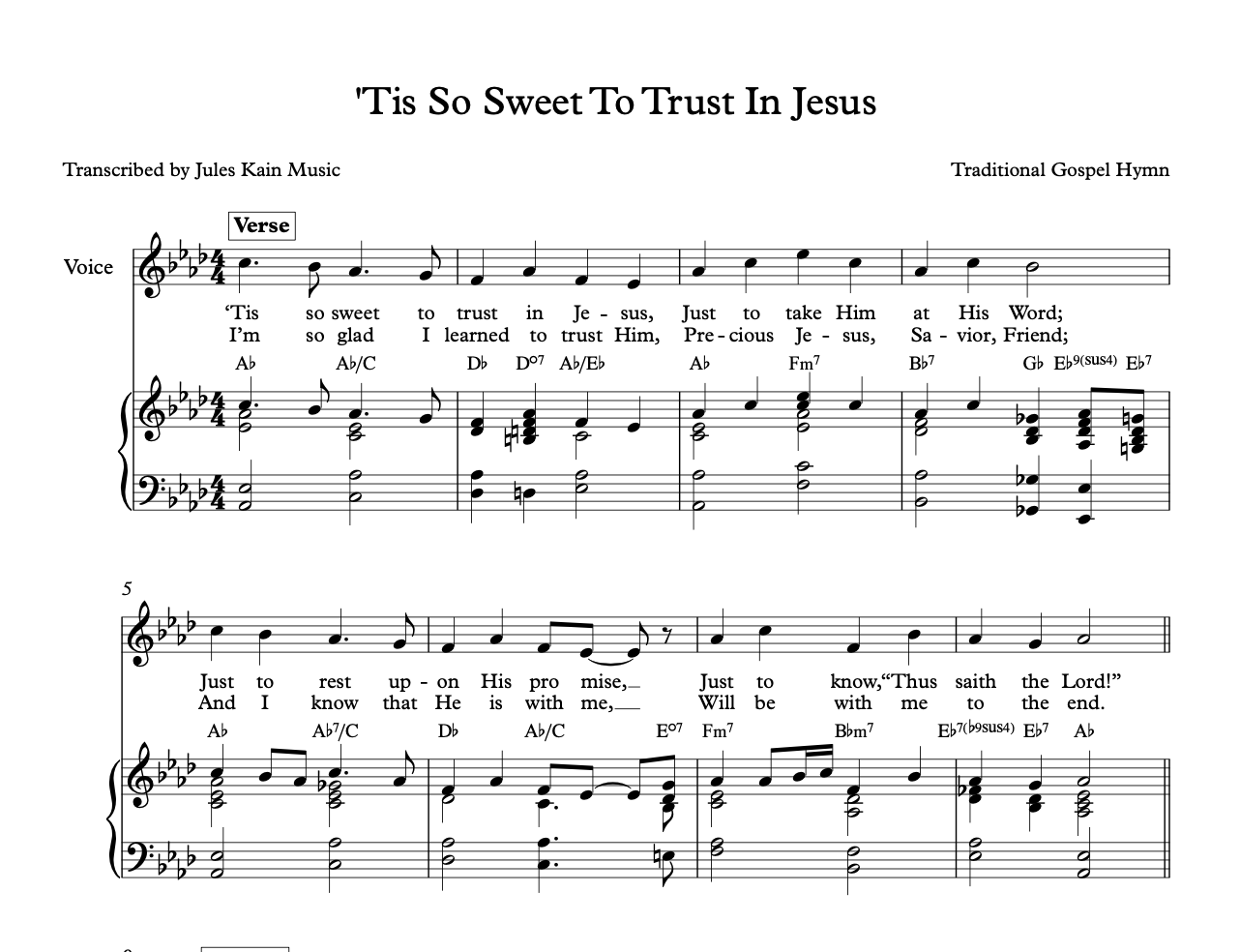 Tis So Sweet To Trust In Jesus - Hymn - Jules Kain Arrangement