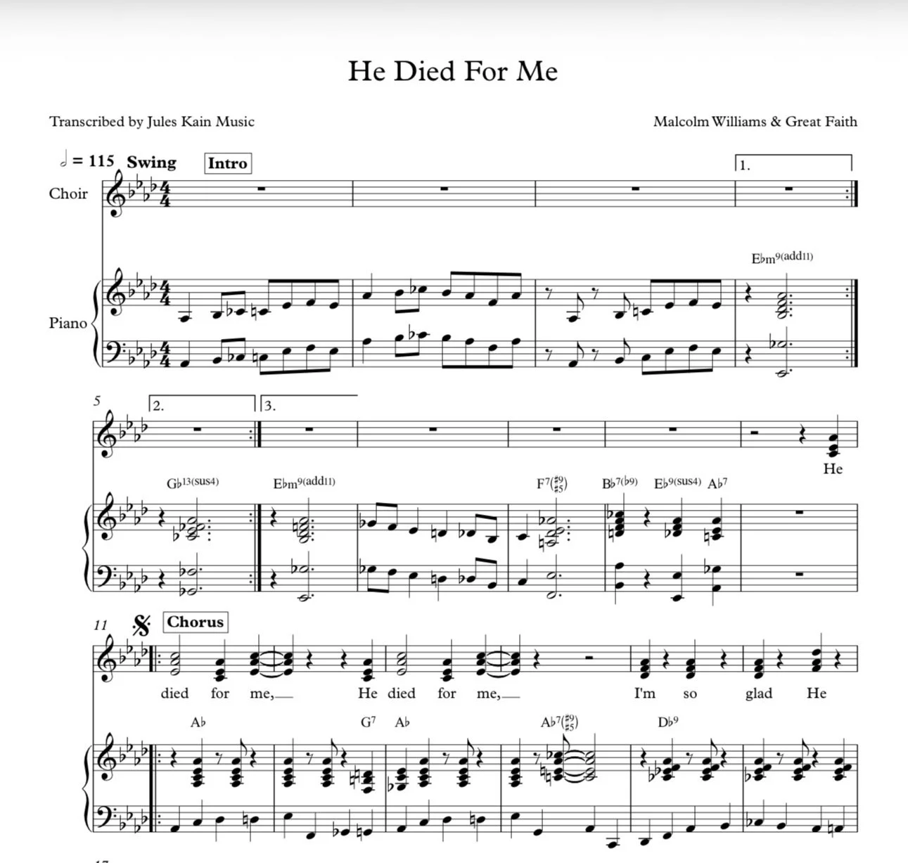 Malcolm Williams - He Died For Me - SAT