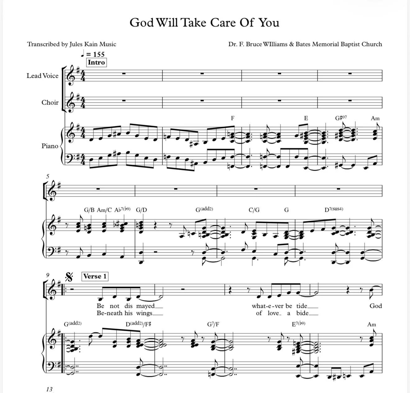 God Will Take Of You - Dr F Bruce Williams - SAT