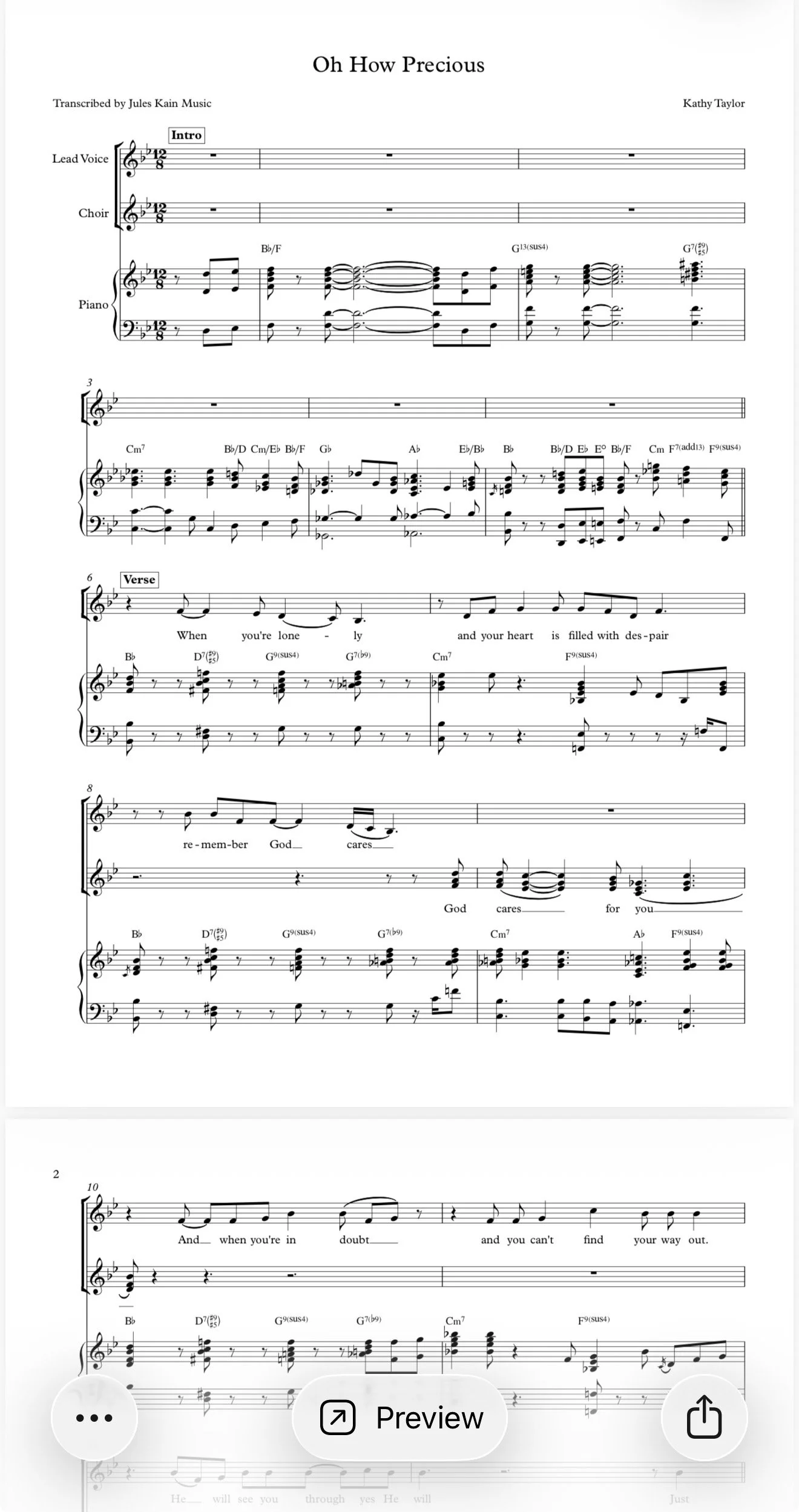 Oh How Precious - Kathy Taylor - Choir Parts