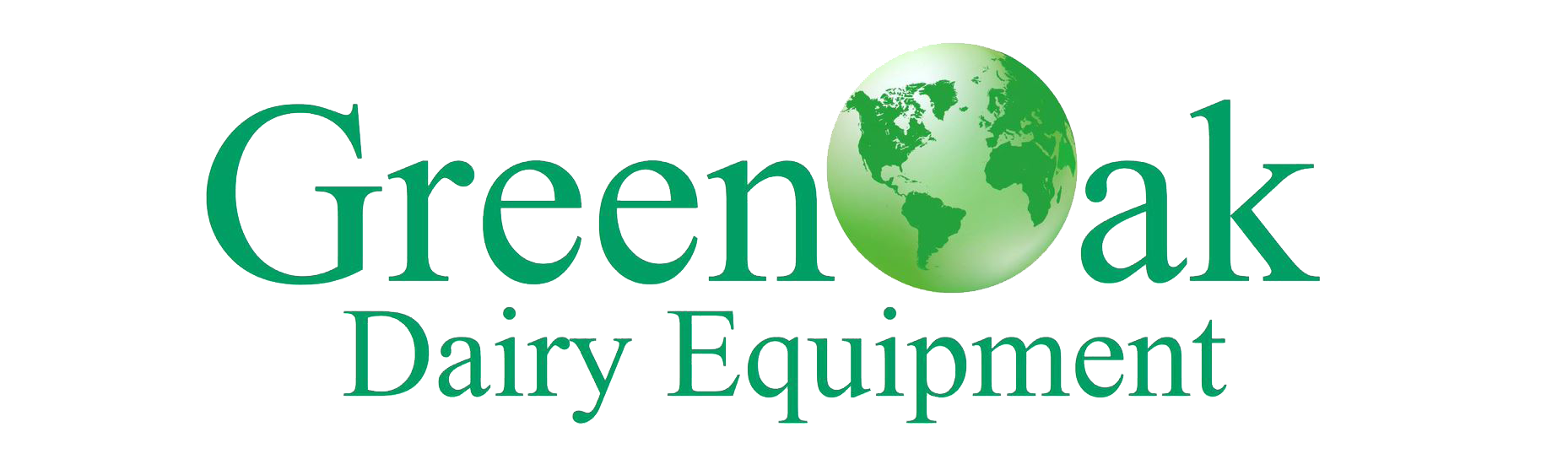Green oak Dairy Equipment logo with green globe depicting world map in place of the letter 'o' in 'Green'.