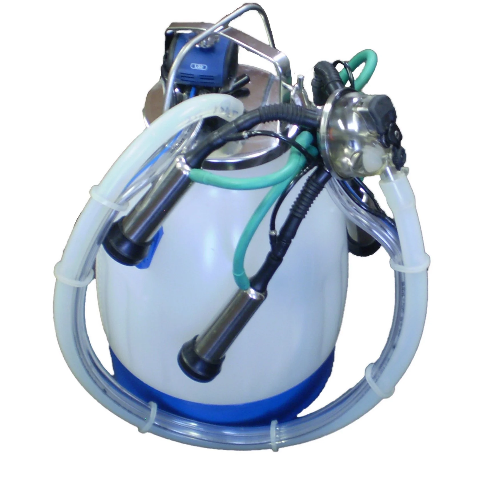 ECO cow milking bucket system with pulsator and milking cluster