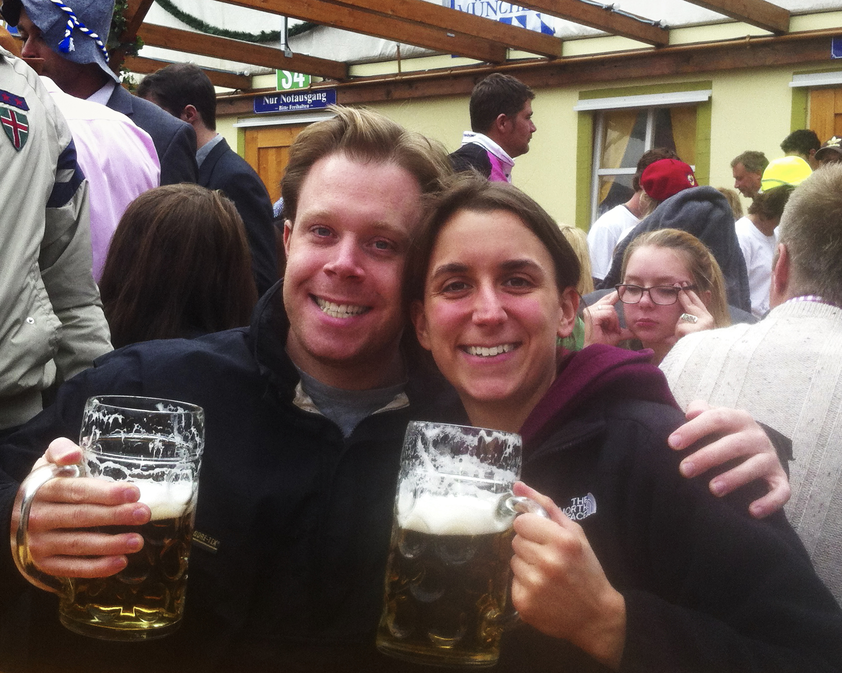 My other half & I at (the real) Oktoberfest. Don't ask which tent, don't remember; keep in mind those are one liter steins of beer.