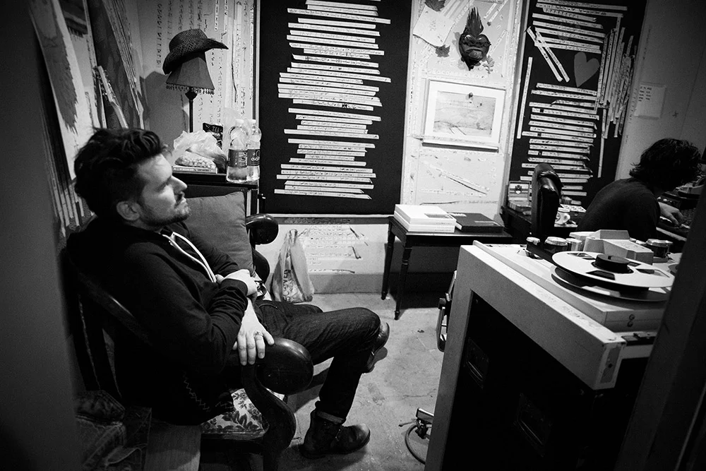 Listening to playback off the reels at Playground Sound, Nashville, TN (2014). Photo Stacie Huckeba.