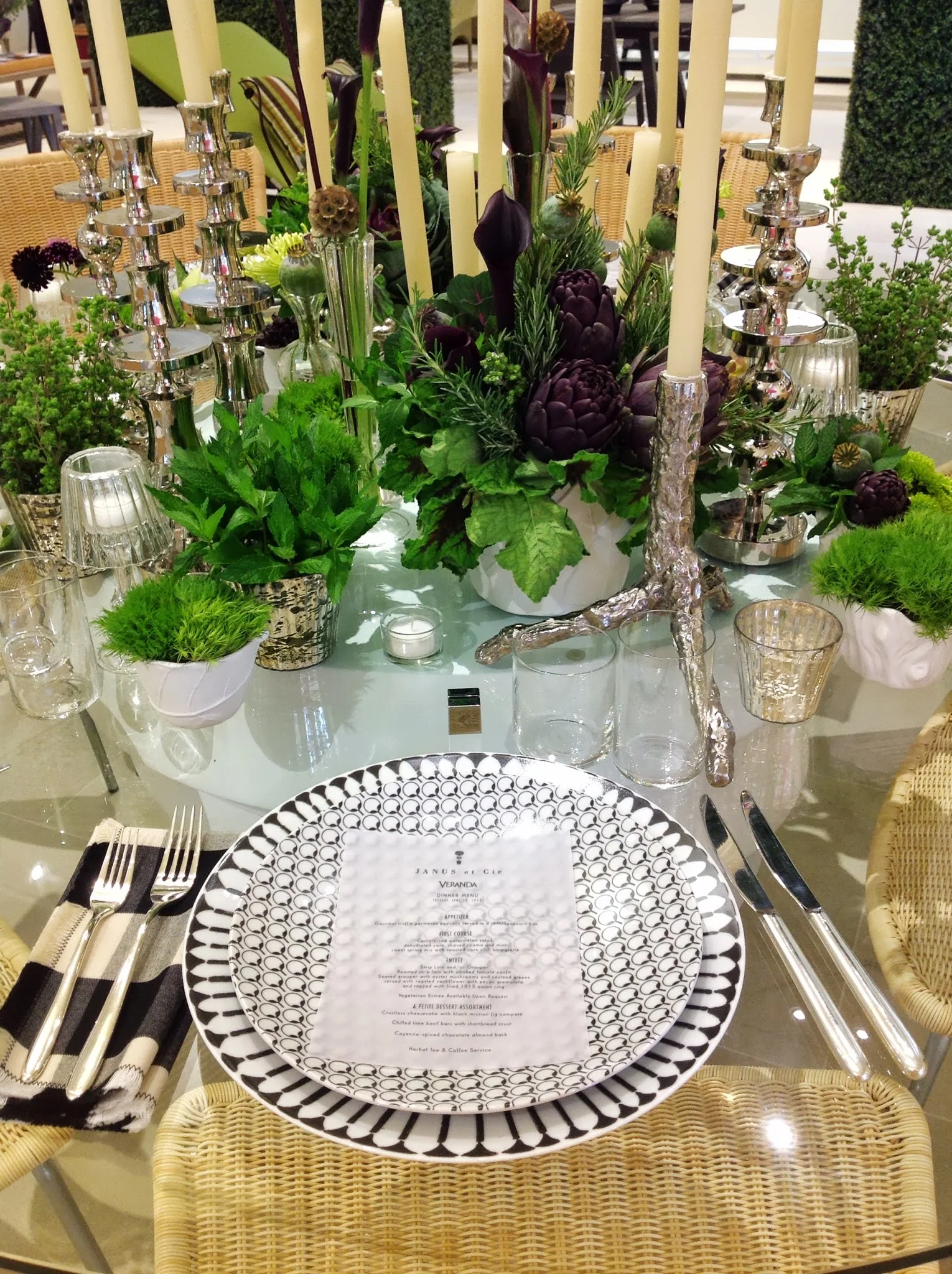 Launch Party- JANUS et Cie Modern Table Arrangement by Maxit Flower Design in Houston, Texas