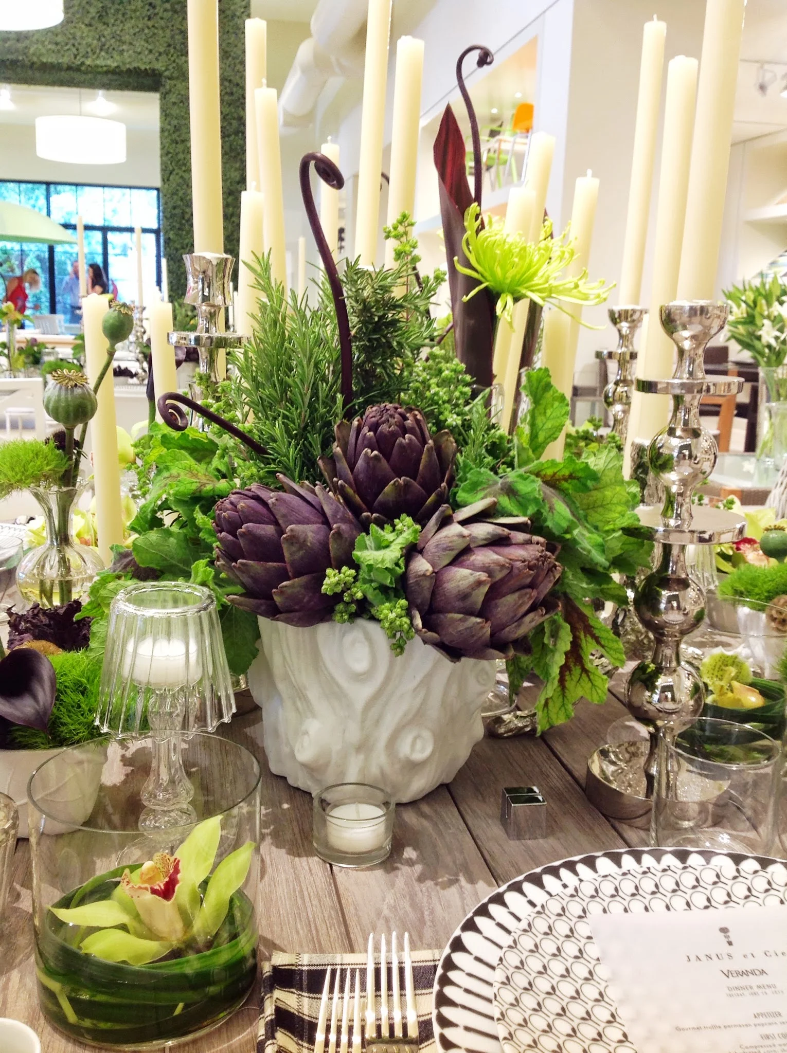 Launch Party- JANUS et Cie Artichoke Centerpiece by Maxit Flower Design in Houston, Texas