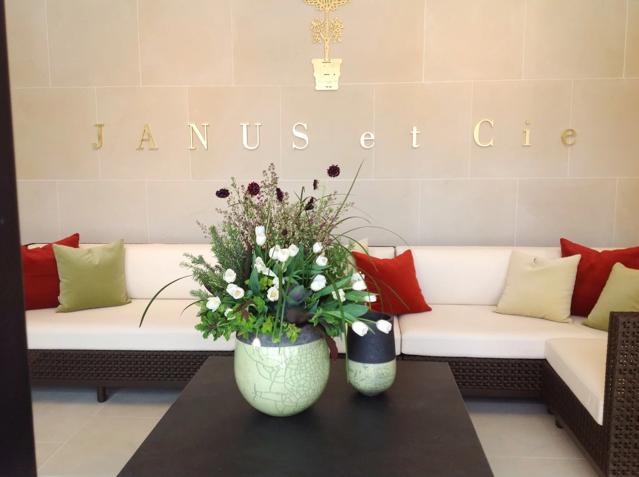 Launch Party- JANUS et Cie Modern Flower Entry Arrangement by Maxit Flower Design in Houston, Texas