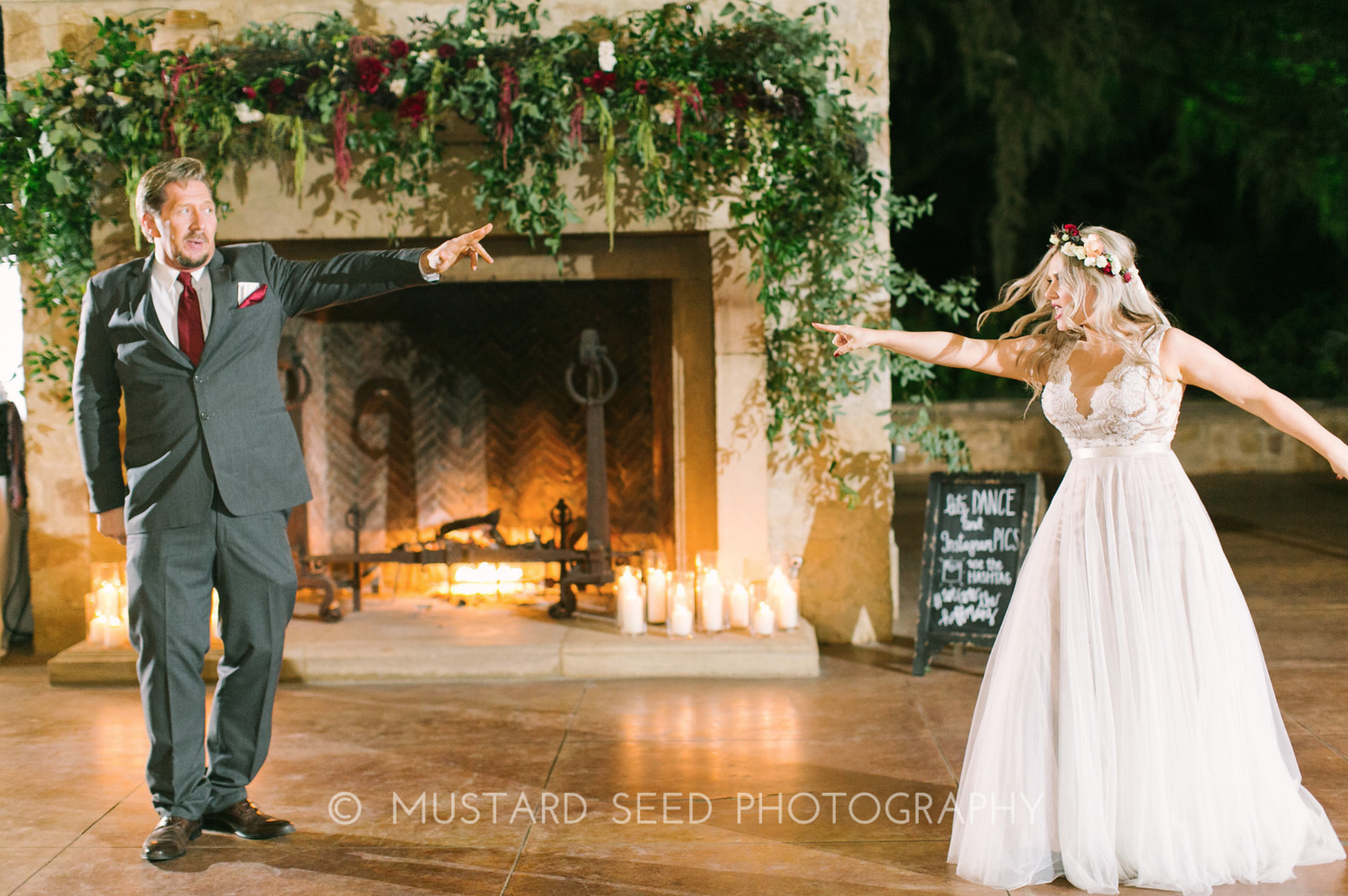 Father Daughter Dance in front of the fireplace at Houston Oaks Garden Club