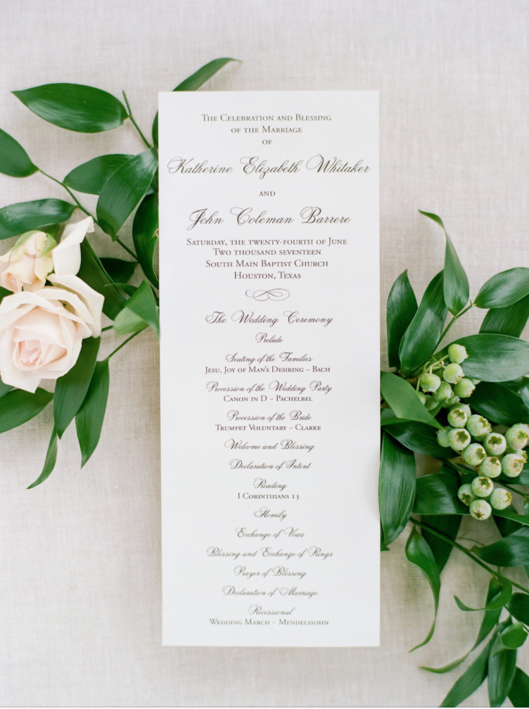 wedding-details-photography-dana-fernadez-calligraphy-paper-program-floral-greenery-by-maxit-flower-design-houston-texas