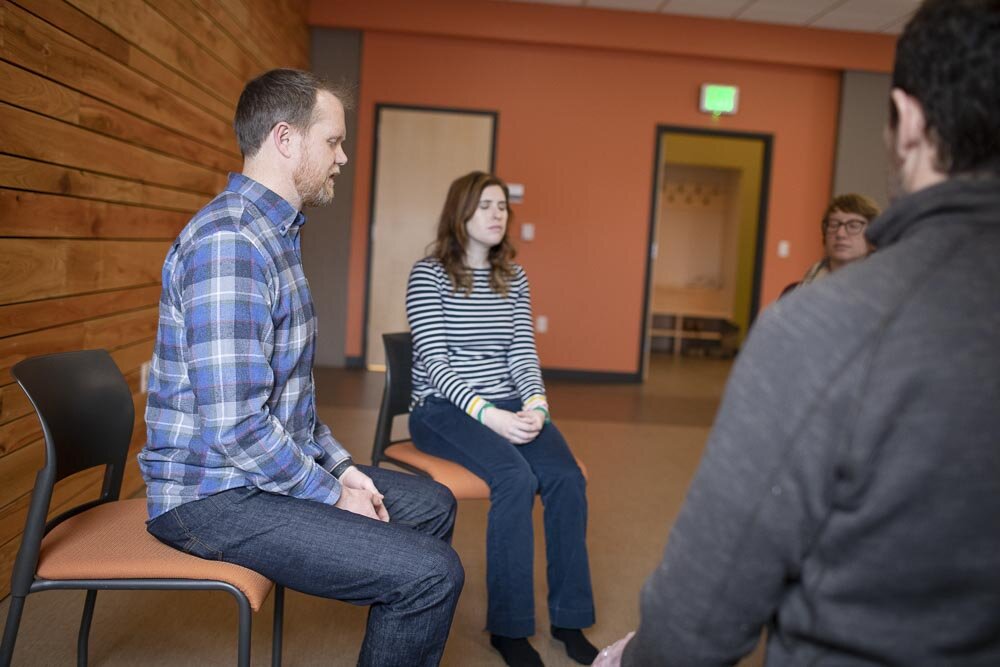 Chad McGehee coaches meditation at the Center for Heathy Minds at UW-Madison