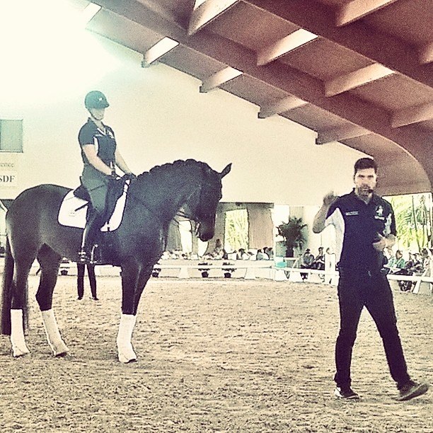Hans-Christian explaining an aspect of the new FEI 7 Year Old Test to the audience. 