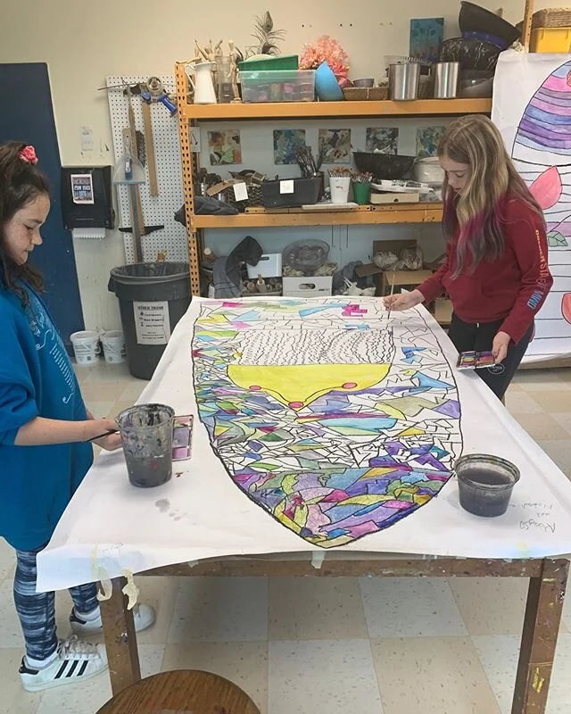 5th Graders creating Shakespeare set paintings