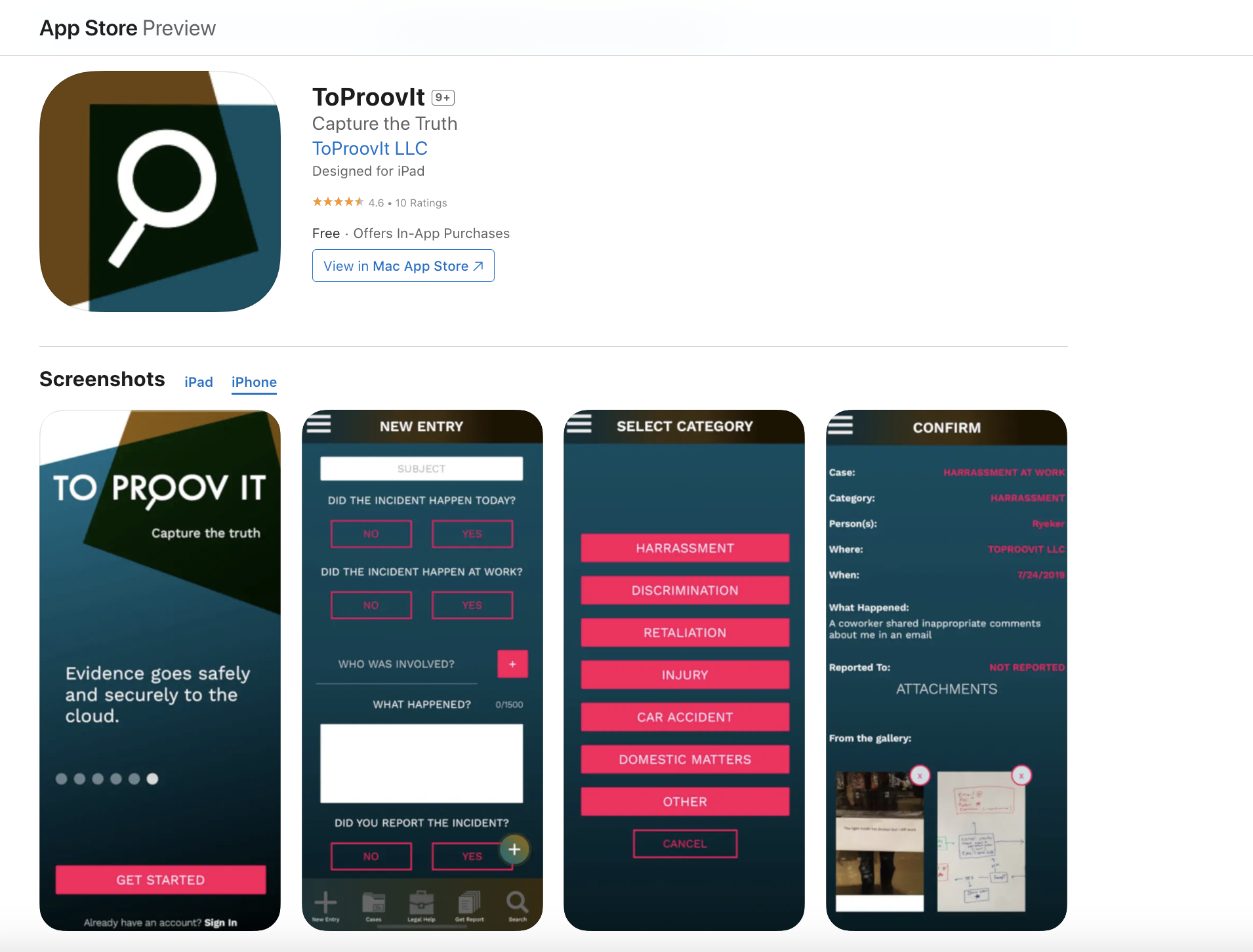 ToProovIt (acted as lead developer)