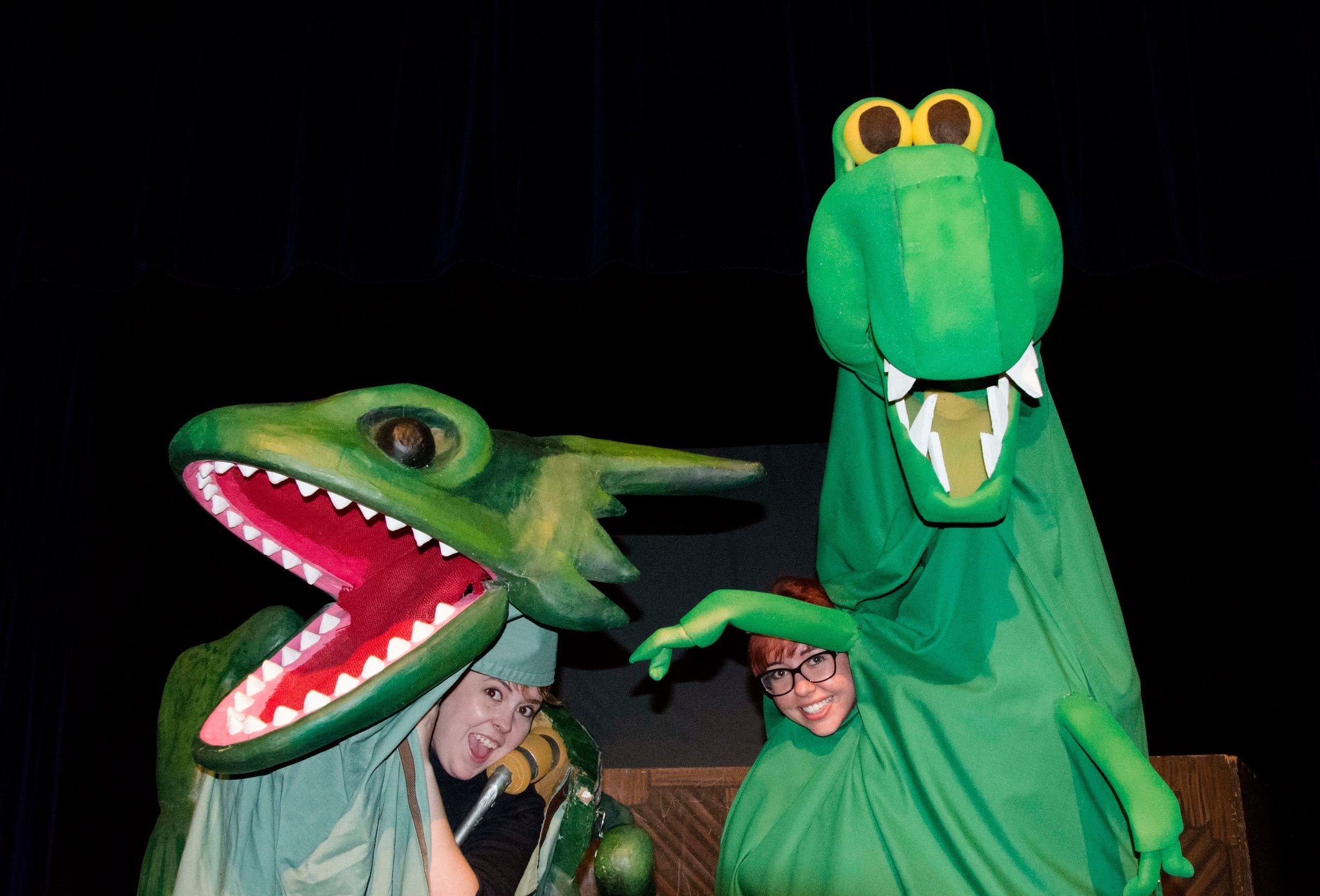  Aubrey (right) and Gwen Bonar (left) performing in giant puppets for “Imagine This 2013” 