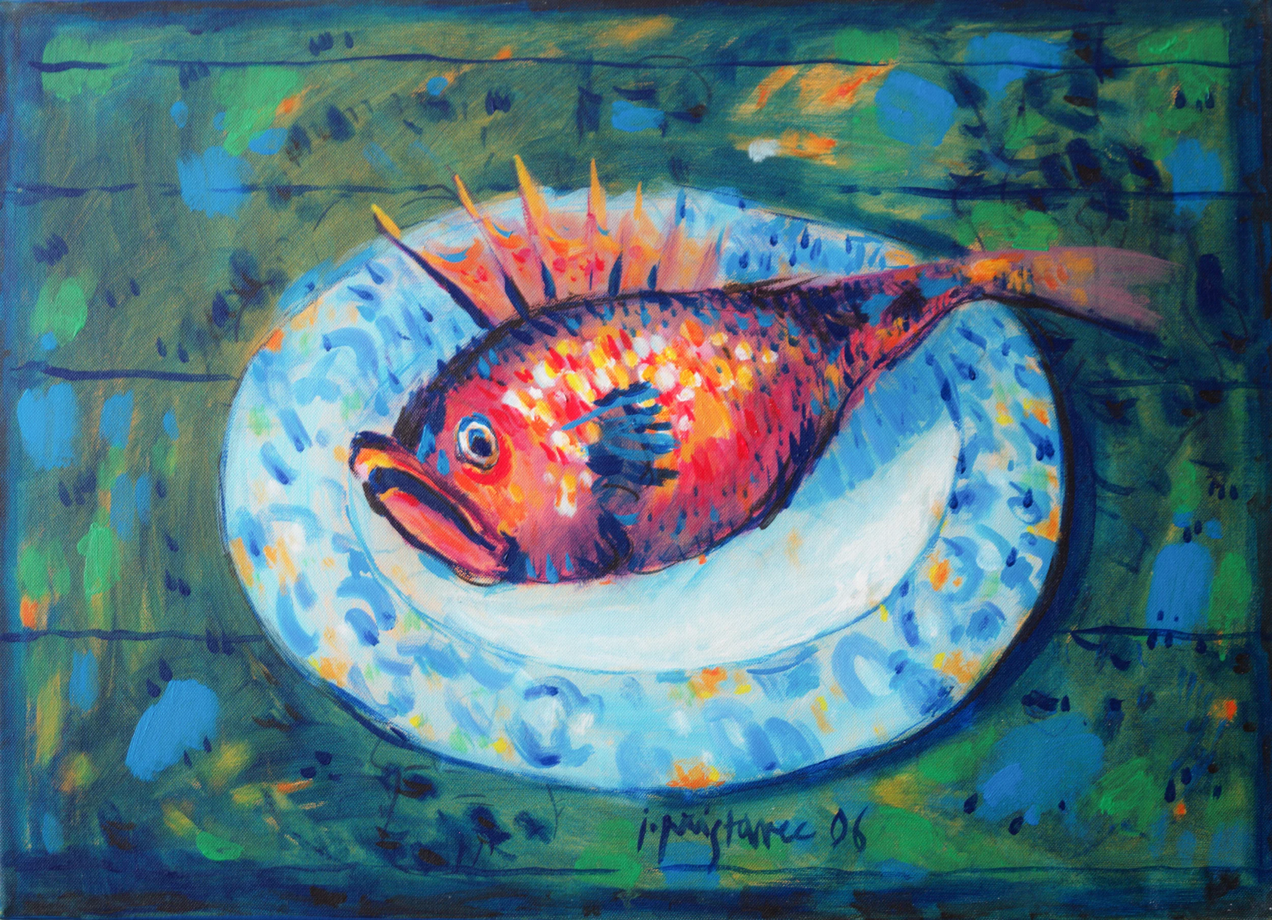 Fish on Plate / 2006 / oil on canvas / 70 x 50 cm