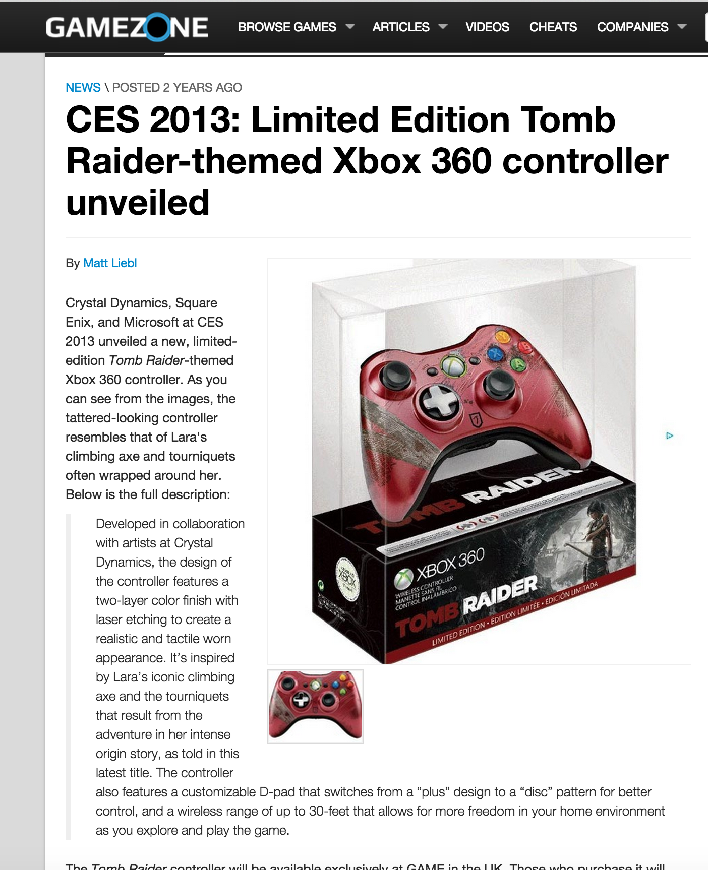 tomb raider xbox 360 controller