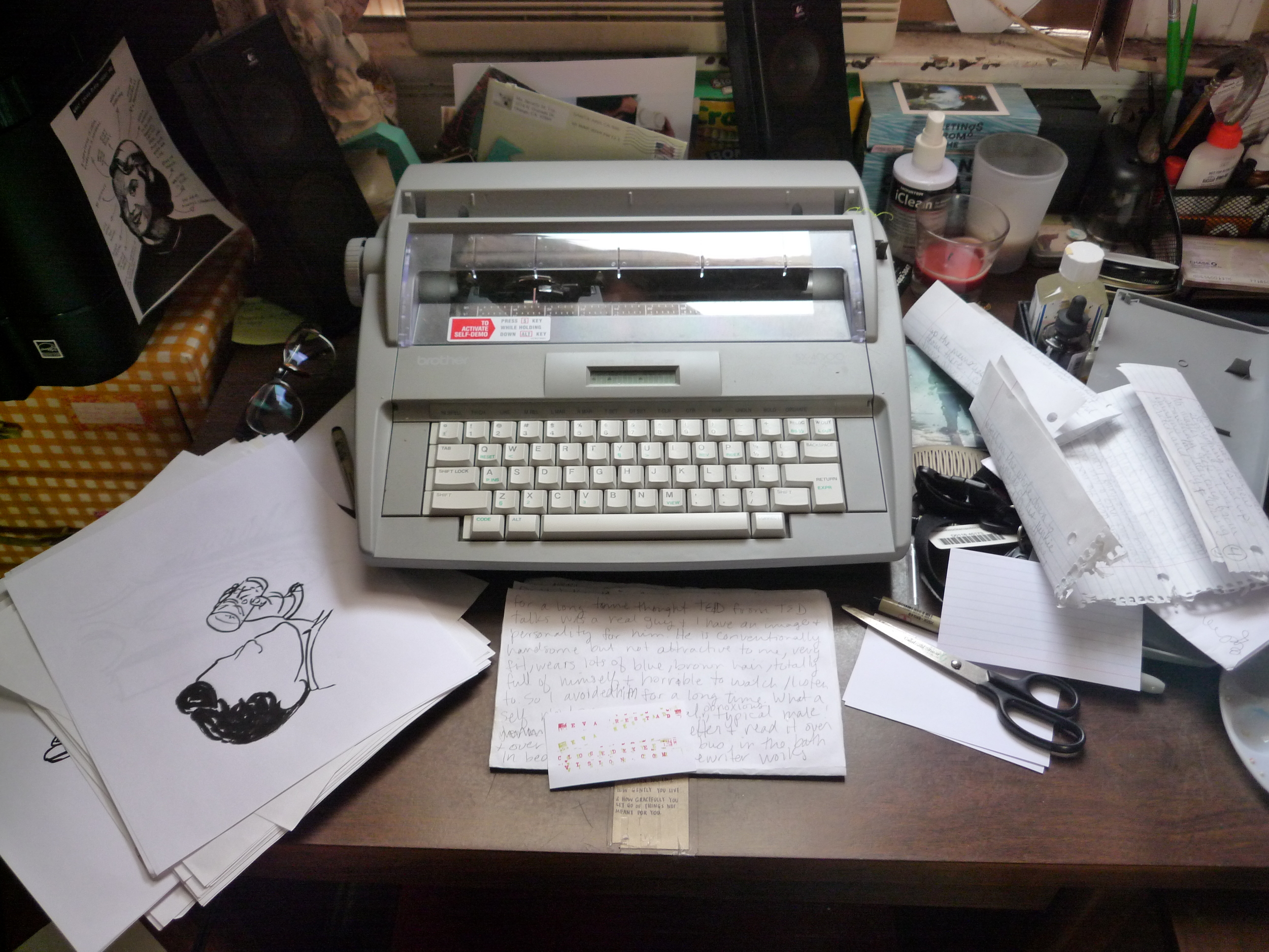 Does this kind of make you freak out? Piles of paper and scary drawers open and too many bottles of water? This is how I work BEST. 