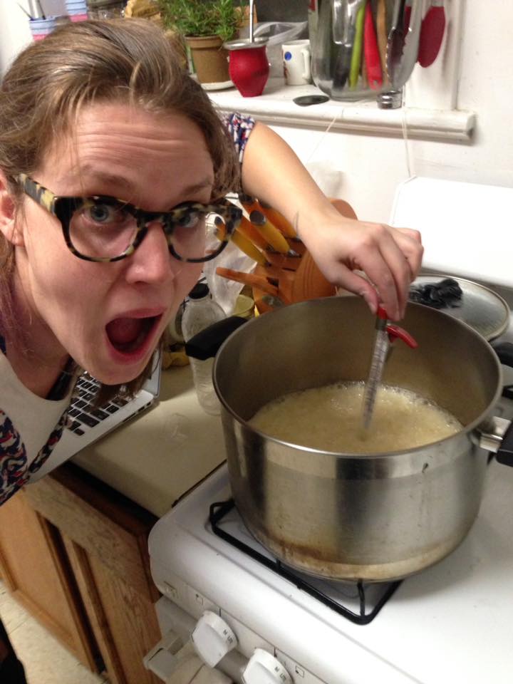 The pot was too big for the thermometer, but this method kind of worked. YOU NEED A CANDY THERMOMETER TO MAKE CANDY. Luckily, they are $2.