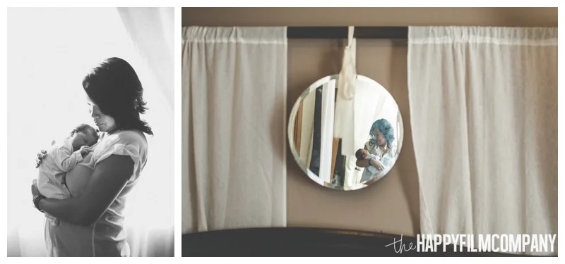 mother baby portrait reflection in mirror - Natural Seattle Newborn Photography - the Happy Film Company