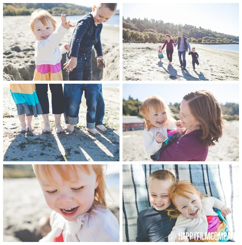 family playing at beach Seattle Family Photographer - Golden Gardens Beach Walk - the Happy Film Company