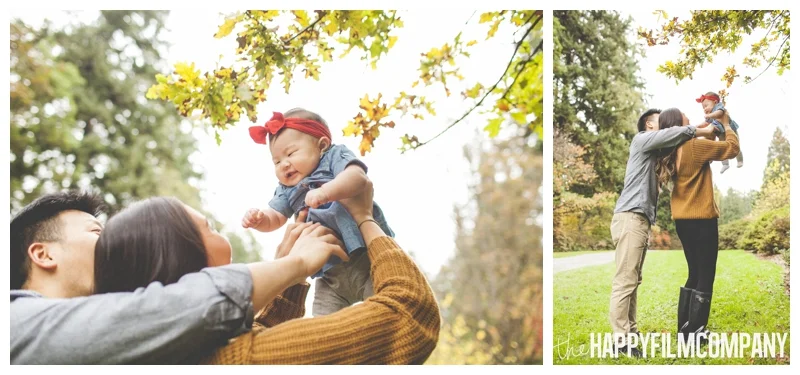 throwing baby into the air autumn pictures - Seattle Family Holiday Portraits - the Happy Film Company