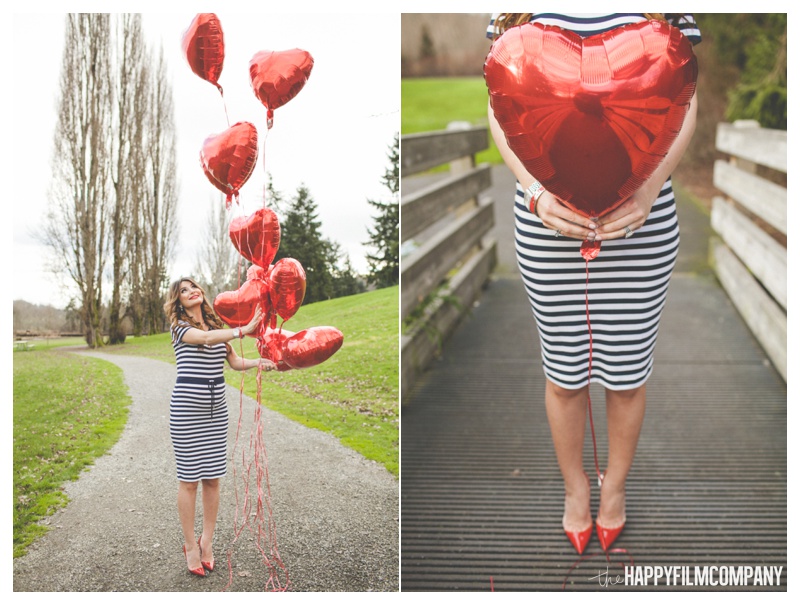Black and white stripes outfit - red heart shape ballon - the Happy Film Company - Seattle Family Photos