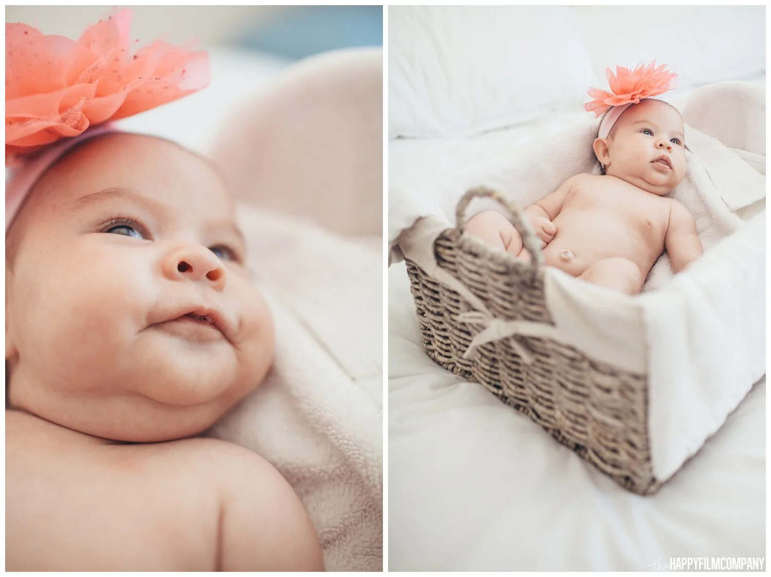 Newborn Baby wearing her big orange headband - Seattle Newborn Photos - the Happy Film Company - Seattle family photos