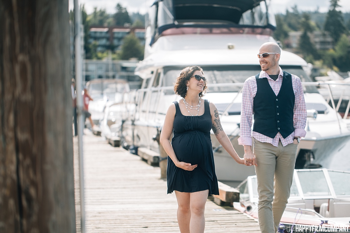Maternity Photo - Walking by the boat dock - the Happy Film Company - Seattle Family Photos